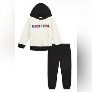 2pc Nautica boys white & black hoodie sweatshirt and black sweatpants/Size: 3T
